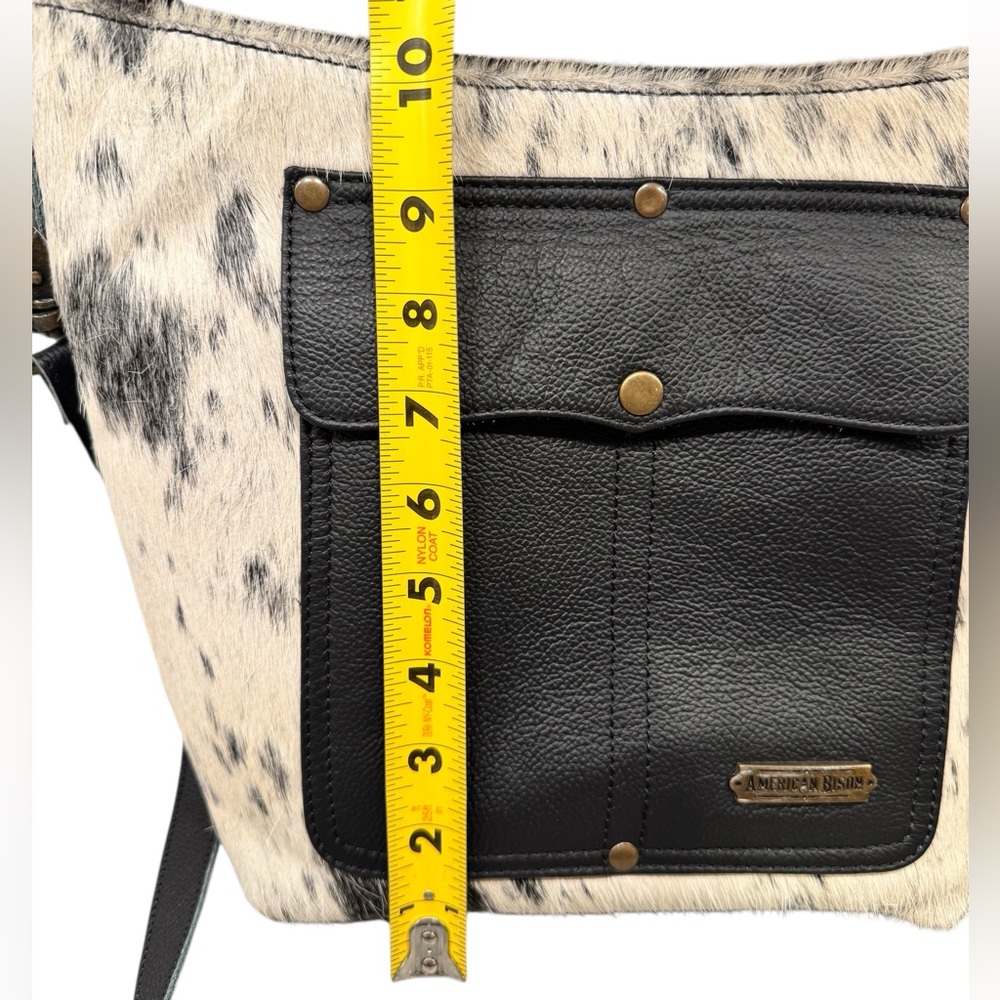 AMERICAN BISON Hair in black & cream and Leather Crossbody Shoulder Bag - Picture 11 of 14